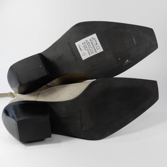 All Saints Lenora Heeled Ankle Boots Size 37 6.5 7 Stone Suede Leather NEW $349 - Picture 11 of 15